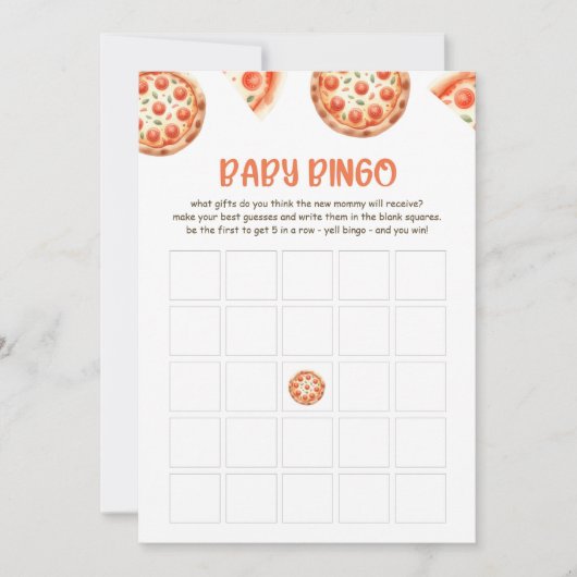 Pizza Baby Shooter Baby Bingo Game Card Einladung (Vorderseite)
