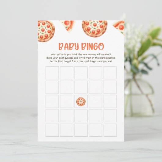Pizza Baby Shooter Baby Bingo Game Card Einladung (Stehend Vorderseite)