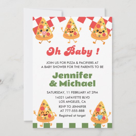 Pizza Baby Shower Einladung Oh Baby Schnuller (Vorderseite)