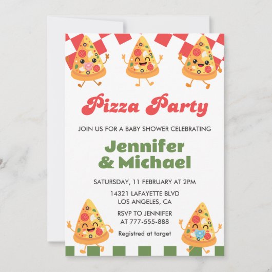 Pizza Baby Shower Einladungen Pizza Party Schnulle (Vorderseite)