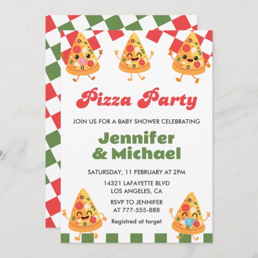 Pizza Baby Shower Einladungen Pizza Party Schnulle (Vorne/Hinten)