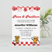 Pizza Baby Shower Einladungen Pizza und Schnuller (Stehend Vorderseite)