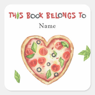 Pizza Baby Shower Exlibris - Dieses Buch gehört Quadratischer Aufkleber