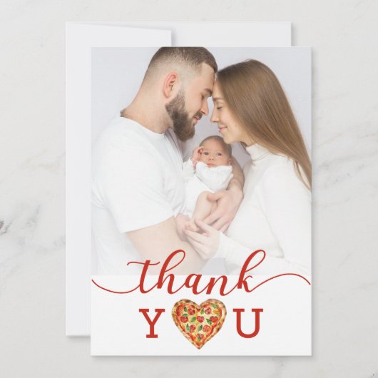 Pizza Baby Shower Foto Danke Karte - Fun Co-ed (Vorderseite)