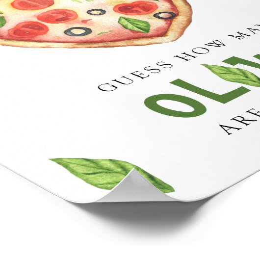 Pizza Babydusche - raten Sie, wie viele Oliven es  Poster (Ecke)
