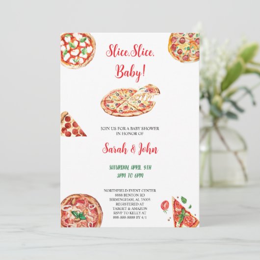 PIZZA BABYSHOWER INVITATION EINLADUNG (Stehend Vorderseite)