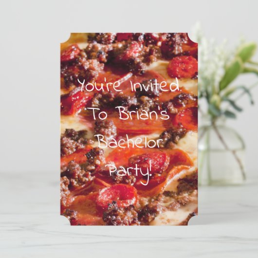 Pizza-Bachelor-Party mit Wurst Einladung (Stehend Vorderseite)