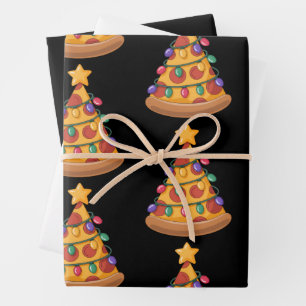Pizza-Baum-Weihnachtsbeleuchtung Pizza-Liebhaber-F Geschenkpapier Set