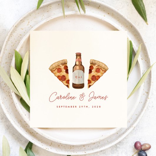 Pizza & Beer Casual Couples Wedding Bridal Shower Serviette