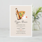 Pizza & Beer Diapers Lässige Paare Kinderdusche Einladung (Stehend Vorderseite)