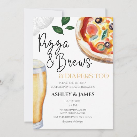 Pizza & Beer Diapers Lässige Paare Kinderdusche Einladung (Vorderseite)