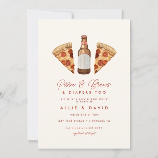 Pizza & Beer Diapers Lässige Paare Kinderdusche in Einladung (Vorderseite)