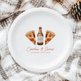 Pizza & Beer Lässige Paare Hochzeit Brautparty Pappteller