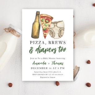 Pizza, Bier und auch Windeln - Babyparty Einladung