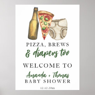 Pizza, Bier und Windeln auch Baby-Party Poster