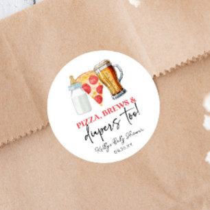 Pizza, Bier und Windeln auch! Babyparty Runder Aufkleber