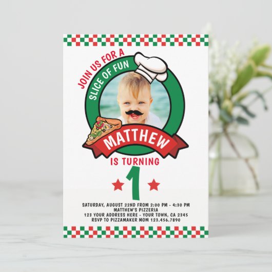 Pizza Birthday Party Einladung (Stehend Vorderseite)