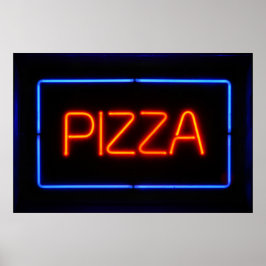 PIZZA Blue & Red Neon Sign Poster