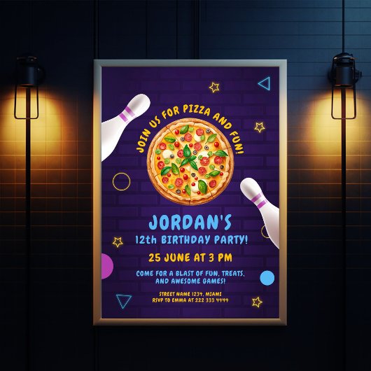 Pizza Bowling Fun Geburtstagsparty Einladung