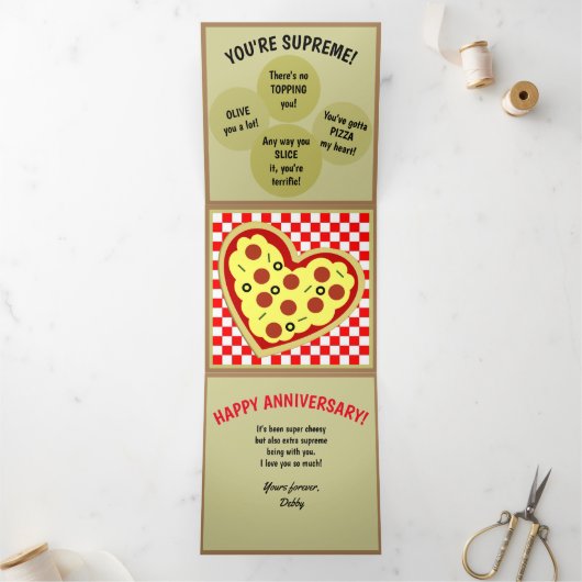 Pizza Box Puns Jubiläum Valentine Tri-Falten Karte (Innenseite)