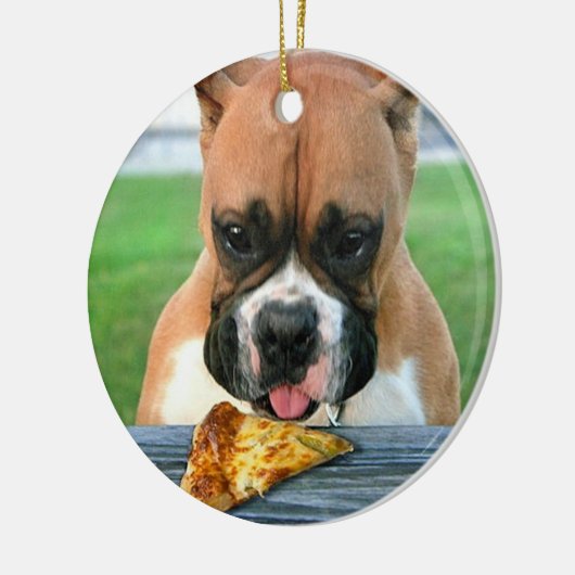 Pizza-Boxer-Hundeschmuck Keramikornament (Links)