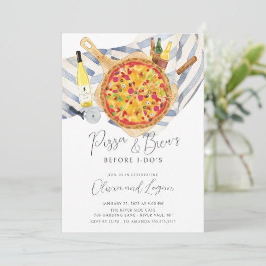 Pizza & Brew Probe Dinner Einladung (Stehend Vorderseite)