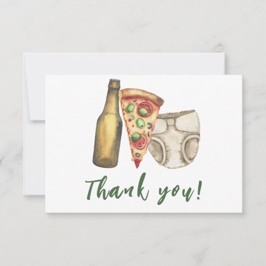 Pizza, Brews and Diapers to Baby Dusche Vielen Dan Dankeskarte (Vorderseite)