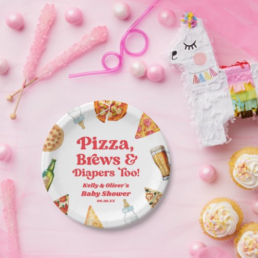 Pizza Brews and Diapers zu Pizza Beer Baby Shower Pappteller (Party)