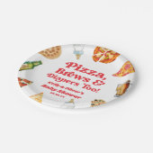 Pizza Brews and Diapers zu Pizza Beer Baby Shower Pappteller (Schrägansicht)