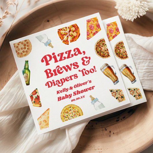 Pizza Brews and Diapers zu Pizza Beer Baby Shower Serviette