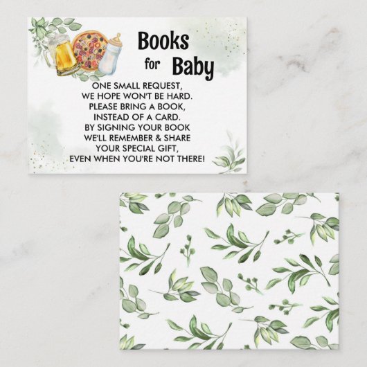 Pizza & Brews Baby Shower Book Request Greenery Begleitkarte (Vorne/Hinten)