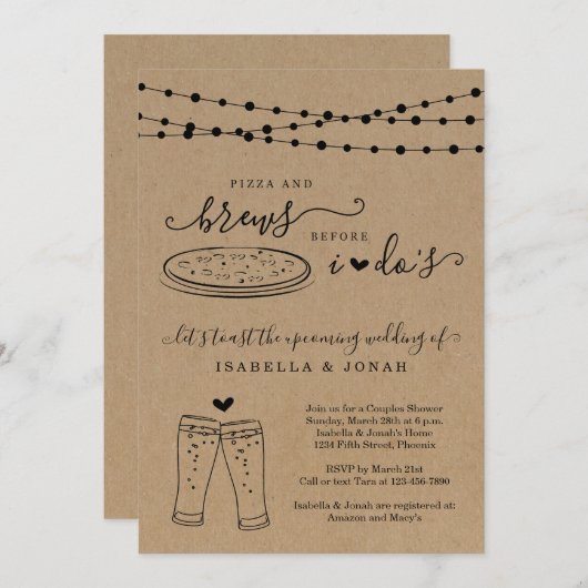 Pizza & Brews bevor ich das Brautparty für Paare m Einladung (Vorne/Hinten)