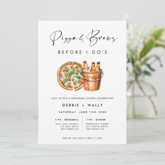 Pizza & Brews bevor ich Probe essen Einladung (Stehend Vorderseite)