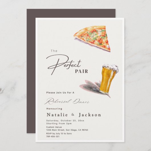 Pizza & Brews Das perfekte Pair Probe Dinner Einladung (Vorne/Hinten)