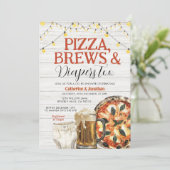Pizza, Brews & Diapers auch, Baby Dusche Weißholz Einladung (Stehend Vorderseite)