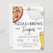 Pizza, Brews & Diapers Lässige Paare Kinderdusche Einladung (Vorderseite)