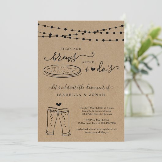 Pizza & Brews nach dem Empfang nur Elopement Einladung (Stehend Vorderseite)
