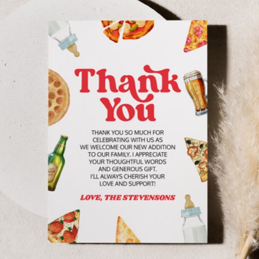 Pizza Brews und Diapers auch! Babyparty Dankeskarte