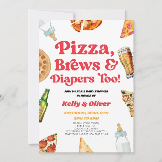 Pizza Brews und Diapers auch! Babyparty Einladung (Vorderseite)