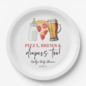 Pizza Brews und Diapers auch! Babyparty Pappteller (Vorderseite)