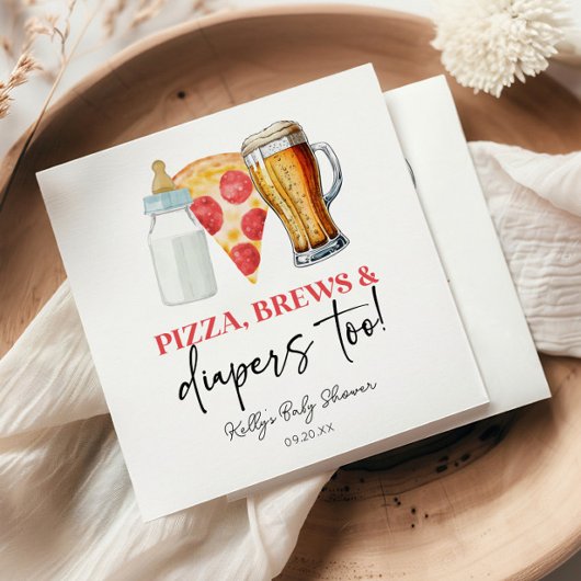 Pizza Brews und Diapers auch! Babyparty Serviette