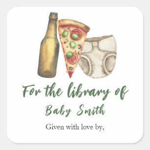 Pizza, Brews und Diapers auch - für die Bibliothek Quadratischer Aufkleber