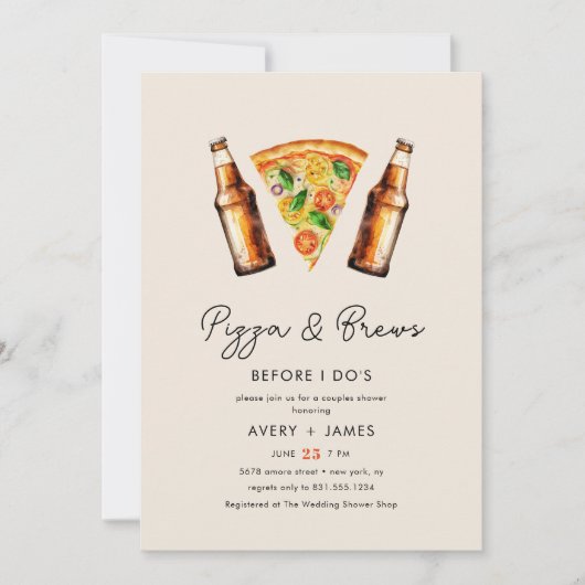 Pizza & Brews vor der Hochzeitsdusche Einladung (Vorderseite)