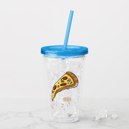 Pizza Cartoon Illustration Acryltrinkbecher (Rückseite Ice)