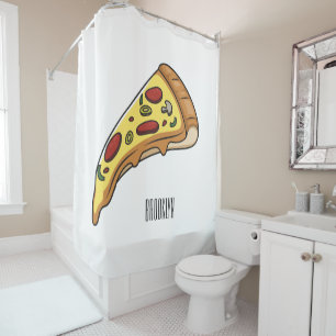 Pizza Cartoon Illustration Duschvorhang