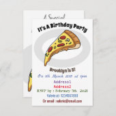 Pizza Cartoon Illustration Einladung (Vorne/Hinten)