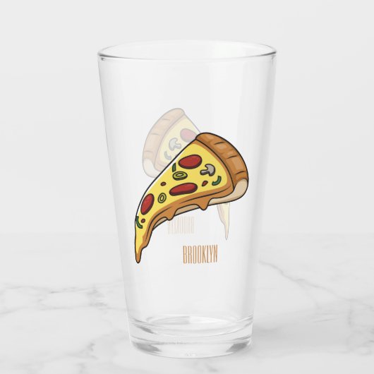 Pizza Cartoon Illustration Glas (Rückseite)