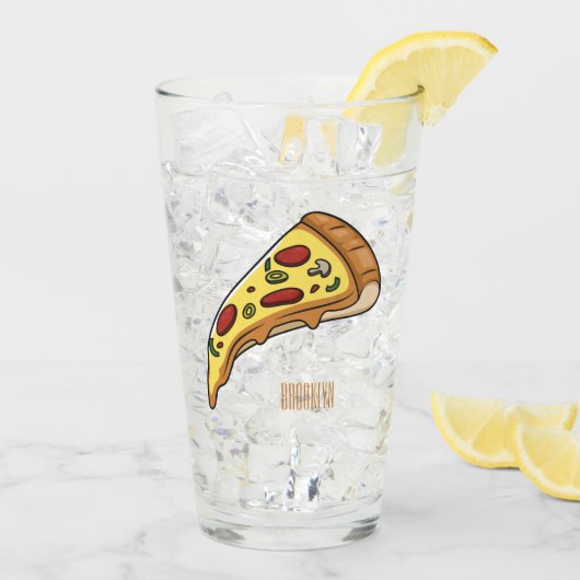 Pizza Cartoon Illustration Glas (Rückseite Ice)