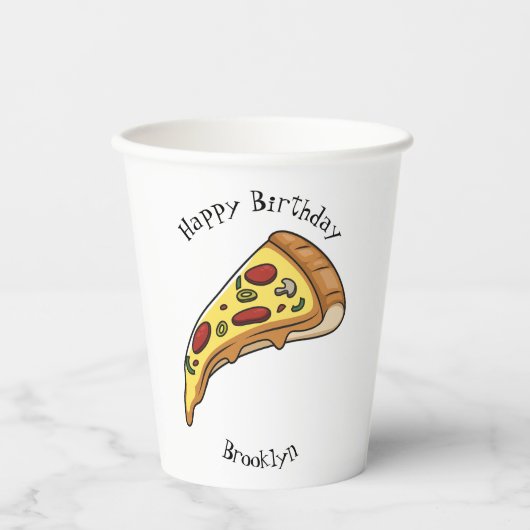 Pizza Cartoon Illustration Pappbecher (Vorderseite)