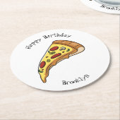 Pizza Cartoon Illustration Runder Pappuntersetzer (Angewinkelt)